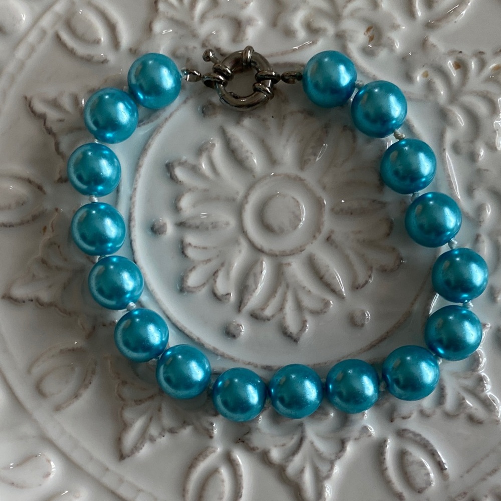 Tiffany Blue Teal Freshwater Cultured Pearl Necklace & Bracelet Set - Picture 14 of 16
